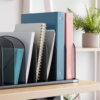 Safco Mesh Desk Organizers - 8 Compartment(s) - Compartment Size : 2" (50.80 mm) - 8.3" (209.55 mm) Height x 19.3" (488.95 mm) Width x 11.5" (292.10 mm) Depth - Desktop - Powder Coated - Black - Steel - 1 Each 8 - 2" WIDE VERTICAL PARTS.BLK 19 1/4"W X 11 1/2"D X 8 1/4"H