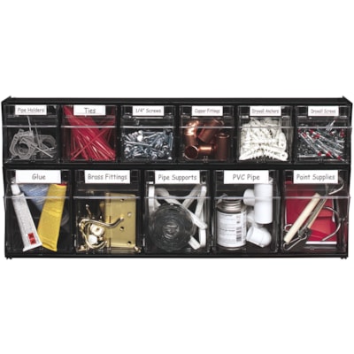 Deflecto Tilt Bin Interlocking Multi-Bin Storage Organizer - 5 Compartment(s) - 6.5" (165.10 mm) Height x 23.6" (600.08 mm) Width x 5.3" (133.35 mm) Depth - Interlockable - Black - Plastic - 1 Each BLACK WITH 5 CLEAR REMOVABLE BINS  MODULAR