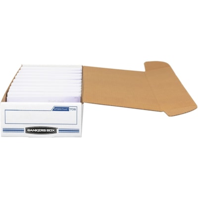 Bankers Box STOR/FILE Check Storage Boxes - Internal Dimensions: 9" (228.60 mm) Width x 24" (609.60 mm) Depth x 4" (101.60 mm) Height - External Dimensions: 9.3" (234.95 mm) Width x 25" (635 mm) Depth x 4.1" (104.90 mm) Height - 650 lb (294835.04 g) - Flip Top Closure - Light Duty - Stackable - Whit ATTCHD FLIP-TOP LID 