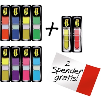 Post-it® - Paquet économique de languettes - largeur de drapeau/note 1/2 po (12,70 mm) - Rectangulaires, Flèche - Non ligné - Rouge, Bleu, Jaune, Vert, Pourpre, Rose, Bleu, Rouge, Jaune - Amovible, Autocollant - Distribluteur inclus - 328 / emballage 280 LANGUETTES ASSORT. INCLUS 48 LANGUETTES-FLÈCHE EN PRIME
