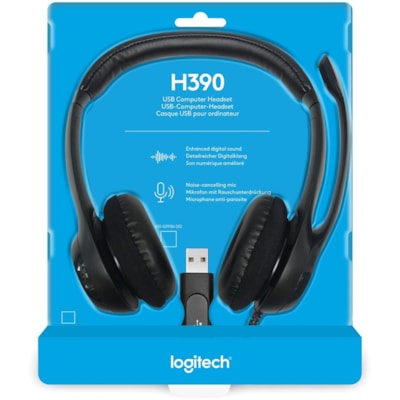 Logitech Padded H390 USB Headset - Stereo - USB - Wired - 20 Hz to 20 kHz - Over-the-head - Binaural - Circumaural - 8 ft (2.44 m) Cable - Noise Cancelling Microphone - Black, Silver  