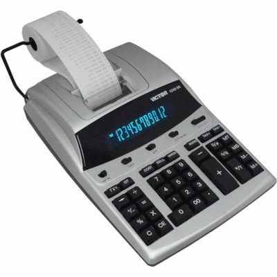 Victor 12403A Professional Calculator - Dual Color Print - Dot Matrix - 4.3 lps - Big Display, Independent Memory - 12 Digits - Fluorescent - AC Supply/Power Adapter Powered - 3.3" (82.55 mm) Height x 9" (228.60 mm) Width x 12.8" (323.85 mm) Length - White - 1 Each ANTIMICROBIAL KEYS/UPPER SHELL 