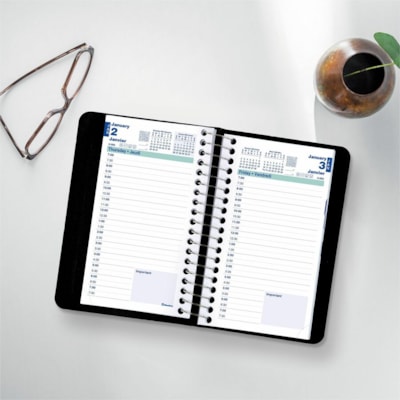 Blueline 2026 12-Month Daily Pocket Planner - January to December - 6" x 3-1/2" - Black - Bilingual - Daily - 12 Month - January 2026 to December 2026 - 7:00 AM to 7:30 PM - Half-hourly - 1 Day Single Page Layout - 3 1/2" (88.90 mm) x 6" (152.40 mm) Sheet Size - Spiral Bound - Black - Paper - Biling  