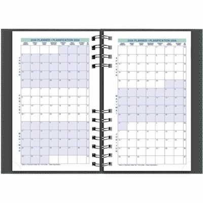 Blueline 2026 CoilPro 12-Month Daily Planner - January to December - 8" x 5" - Assorted Colours - Bilingual - Julian Dates - Daily - 12 Month - January 2026 to December 2026 - 7:00 AM to 7:30 PM - Half-hourly - 1 Day Single Page Layout - 5" (127 mm) x 8" (203.20 mm) Sheet Size - Twin Wire - Assorted  