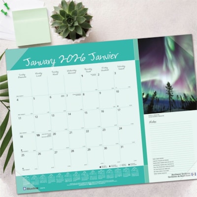 Blueline 2026 Imagine 12-Month Monthly Desk Pad/Calendar - January to December - 22" x 17" - Canadian Provinces - Bilingual - Julian Dates - Monthly - 12 Month - January 2026 to December 2026 - 1 Month Single Page Layout - 22" (558.80 mm) x 17" (431.80 mm) Sheet Size - Desk Pad - Vinyl - Bilingual,   