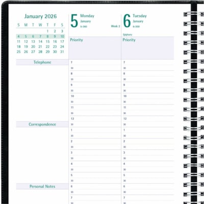 Blueline 2026 Timanager 13-Month Weekly/Monthly Planner - December to December - 10-1/4" x 7-5/8" - Black - English - Julian Dates - Weekly, Monthly - 13 Month - December 2025 to December 2026 - 7:00 AM to 8:30 PM - Half-hourly - 1 Week Double Page Layout - 7 5/8" (193.68 mm) x 10 1/4" (260.35 mm) S  