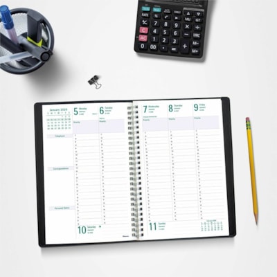 Blueline 2026 Timanager 13-Month Weekly/Monthly Planner - December to December - 9-1/16" x 5-7/8" - Black - English - Julian Dates - Weekly, Monthly - 13 Month - December 2025 to December 2026 - 7:00 AM to 8:30 PM - Half-hourly - 1 Week Double Page Layout - 5 7/8" (149.23 mm) x 9 11/64" (232.82 mm)   