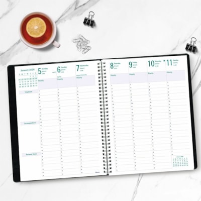 Blueline 2026 Timanager 13-Month Weekly/Monthly Planner - December to December - 11" x 8-1/2" - Noir - English - Julian Dates - Weekly, Monthly - 13 Month - December 2025 to December 2026 - 7:00 AM to 8:30 PM - Half-hourly, 7:00 AM to 6:30 PM - Sunday - 1 Week Double Page Layout - Letter - 8 1/2" (2  