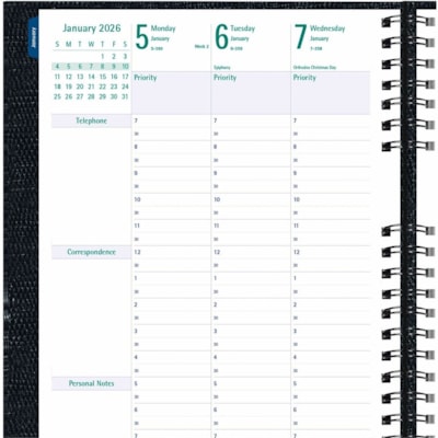Blueline 2026 Timanager CoilPro 13-Month Weekly Planner - December to December - 11" x 8-1/2" - Black - English - Business - Weekly, Monthly - 13 Month - December 2025 to December 2026 - 7:00 AM to 8:30 PM - Half-hourly, 7:00 AM to 6:30 PM - Sunday - 1 Week Double Page Layout - Letter - 8 1/2" (215.  