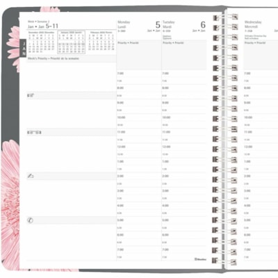 Blueline 2026 Pink Ribbon 13-Month Weekly/Monthly Planner - December to December - 8-1/2" x 6-3/4" - Pink Daisy - Bilingual - Weekly, Monthly - 13 Month - December 2025 to December 2026 - 7:00 AM to 7:30 PM - Half-hourly - Monday - Friday - 1 Week Double Page Layout - 6 3/4" (171.45 mm) x 8 1/2" (21  