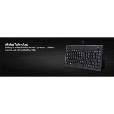 Adesso Wireless Mini Trackball Keyboard - Wireless Connectivity - RF - 30 ft (9144 mm) - 2.40 GHz - USB Interface - 87 Key(s) - Windows Key Hot Key(s) - English (US) - Computer, Monitor, Tablet, Kiosk - Trackball - Windows - Membrane Keyswitch - AA Battery Size Supported - Black  Trackball Keyboard  - Black