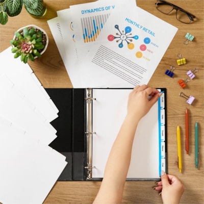 Avery® Print & Apply Clear Label Dividers, Index Maker(R) Easy Apply(TM) Printable Label Strip, 5 White Tabs, 5 Sets (11436) - 25 x Divider(s) - Print-on Tab(s) - 5 - 5 Tab(s)/Set - 8.50" (215.90 mm) Divider Width x 11" (279.40 mm) Divider Length - 3 Hole Punched - White Paper Divider - White Pa LASER AVERY 3 CLEAR LABEL SHEETS REINFORCED  20% PCW