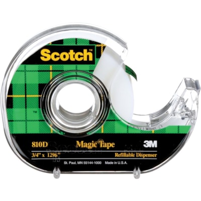 Scotch Magic Invisible Tape Dispenser 3/4" (19 mm x 32.9 m) - 36 yd (32.9 m) Length x 0.75" (19 mm) Width - Clear - Dispenser Included - Desktop Dispenser - 1 / Pack 32.9M LONG SCOTCH BRAND 