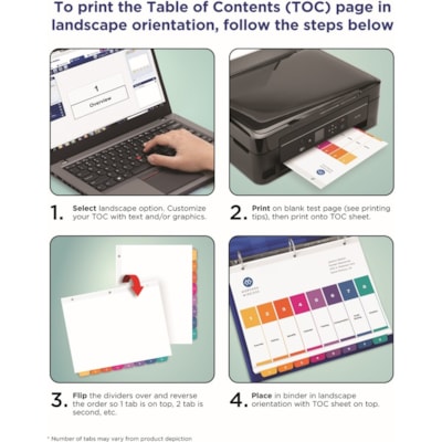 Avery® Ready Index(R) 10-Tab Binder Dividers, Customizable Table of Contents, Multicolor Tabs, 24 Sets (11169) - 240 x Divider(s) - 1-10 - 10 Tab(s)/Set - 8.50" (215.90 mm) Divider Width x 11" (279.40 mm) Divider Length - 3 Hole Punched - White Paper Divider - Multicolor Paper Tab(s) - 20% Recyc 25 UNCOLLATED SETS OF 10 TABS 20% PCW