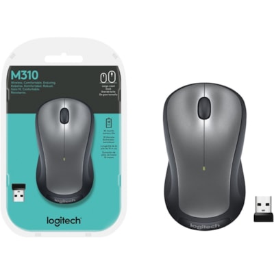 Logitech - Souris sans fil M310 - Optique - Sans fil - 32,81 pi (10000 mm) - Fréquence radio - 2,40 GHz - Argenté - USB - 1000 dpi - Roulettes avec frein - 3 Bouton(s) - Symétrique - 1 chaque LOGITECH 