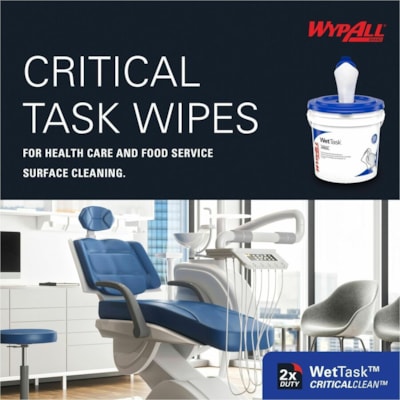 Wypall - Nettoyant de surface CriticalClean Wettask - Pour Multisurface - longueur de 6 po (152,40 mm) x largeur de 12 po (304,80 mm) - Blanc - 140/Rouleau - 6 / Carton  