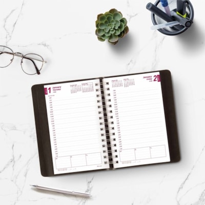 Brownline 2026 Essential 12-Month Daily Planner - January to December - 8" x 5" - Black - English - Daily - 12 Month - January 2026 to December 2026 - 7:00 AM to 7:30 PM - Half-hourly - 5" (127 mm) x 8" (203.20 mm) Sheet Size - Twin Wire - Black - Paper - Flexible, Durable, Hard Cover, Monthly Plann  