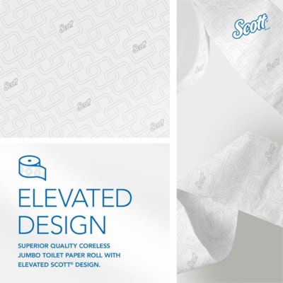 Scott Coreless High-Capacity Jumbo Roll Toilet Paper with Elevated Design - 2 Ply - 3.78" (96.01 mm) Width x 1150 ft (350.52 m) Length - White - Fiber - 12 / Carton BATH TISSUE ROLL 3-7/10"X1150' WHITE CASE OF 12 ROLLS