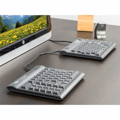 Kinesis Freestyle2 Keyboard for PC - Cable Connectivity - USB Interface - Cut, Copy, Paste, Undo, Pause, Page Movement, Home, Forward Hot Key(s) - Windows 7, Windows 11, Linux - Computer - PC - Membrane/Rubber Dome Keyswitch - Black ENGLISH QUIET LOW-FORCE KEYS MFG. WARRANTY ONLY