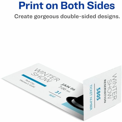 Avery® Event Tickets with Tear-Away Stubsfor Laser and Inkjet Printers, 1-3/4" x 5-1/2" - 1 3/4" (44.45 mm) Width x 5 1/2" (139.70 mm) Length - Laser, Inkjet - Matte - Matte White - Recyclable, Biodegradable, Durable, Customizable - 20 / Sheet - 200 / Pack TEAR-AWAY STUBS 1 " X 5 "