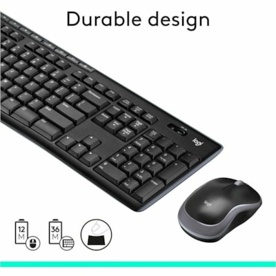 Logitech MK270 Wireless Keyboard and Mouse Combo for Windows, 2.4 GHz Wireless, Compact Mouse, 8 Multimedia and Shortcut Keys, 2-Year Battery Life, for PC, Laptop - USB Wireless RF 2.40 GHz Keyboard - English - Black - USB Wireless RF Mouse - Optical - 3 Button - Scroll Wheel - Black - Multimedia, I WIRELESS KEYBOARD/MOUSE  BLACK 