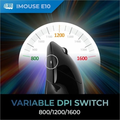 Adesso 2.4 GHz Wireless Vertical Ergonomic Mouse - Optical - Wireless - 30 ft (9144 mm) - Radio Frequency - 2.40 GHz - Black - USB - 1600 dpi - Scroll Wheel - 6 Button(s) - Right-handed - 2 x AAA Battery Supported  mouse  3 BTN  1000/1500/2000 switchable DPI  Blac