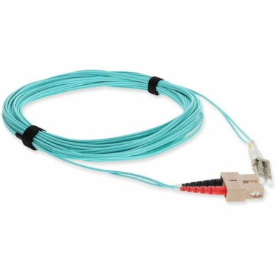 AddOn 9m SC to LC Aqua OM3 Duplex OFNR (Riser-Rated) Fiber Patch Cable - 29.5 ft (9 m) Fiber Optic Network Cable for Network Device, Transceiver/Media Converter - First End: 2 x LC Network - Male - Second End: 2 x SC Network - Male - Patch Cable - LSZH, OFNR, Riser, Plenum - 50/125 µm - Aqua -  CABL 