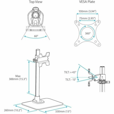 StarTech.com Single Monitor Stand, For up to 34" (30.9lb/14kg) VESA Mount Monitors, Works with iMac / Apple Cinema Displays, Steel, Silver - Mount your monitor on a desk stand, with tilt, pivot and height adjustments - Works with VESA 75x75/100x100 mount displays up to 34" including flat screen, cur  STND 