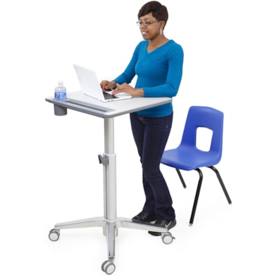 Ergotron LearnFit Sit-Stand Desk, Short - Laminated Rectangle Top - Melamine Laminate X-shaped Base - 4 Legs - 15 lb (6.80 kg) Capacity - Height Adjustable - 29" (736.60 mm) to 44" (1117.60 mm) Adjustment - 24" (609.60 mm) Table Top Width x 22" (558.80 mm) Table Top Depth - 45" (1143 mm) Height - St  ADJUSTABLE STANDING DESK  CLE AR ANODIZED
