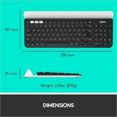 Logitech K780 Multi-Device Wireless Keyboard - Wireless Connectivity - Bluetooth - 33 ft (10058.40 mm) - 2.40 GHz - USB Interface - Home Hot Key(s), Search Hot Key(s), Back Hot Key(s), App Switch Hot Key(s), Easy-Switch Hot Key(s), On/Off Switch Hot Key(s) - ChromeOS - English, French - QWERTY Layou DWRLS 