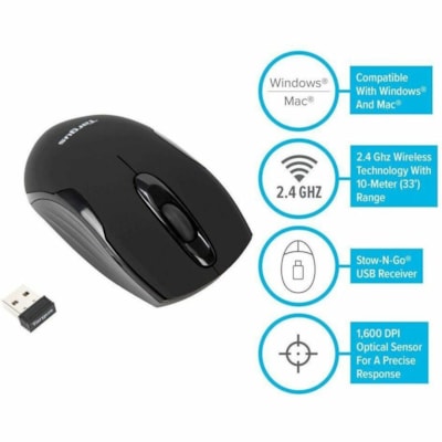 Targus W575 Wireless Mouse - Optical - Wireless - Radio Frequency - Black - USB - 1600 dpi - Scroll Wheel - 3 Button(s) - Symmetrical  WRLS 