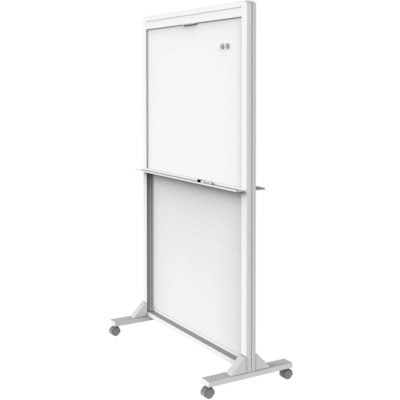 Quartet Motion Dual-Track Mobile Magnetic Dry-Erase Easel - 40" (1016 mm) Width x 68" (1727.20 mm) Height - White Painted Steel Surface - White Aluminum, Aluminum Frame - Rectangle - Horizontal - Magnetic - Assembly Required - 1 Each MAGNETIC QUARTET  DUAL TRACK