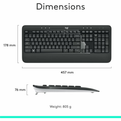 Logitech MK540 Advanced Wireless Keyboard and Mouse Combo for Windows, 2.4 GHz Unifying USB-Receiver, Multimedia Hotkeys, 3-Year Battery Life, for PC, Laptop - USB Wireless RF Keyboard - Black - USB Wireless RF Mouse - Optical - 1000 dpi - Scroll Wheel - QWERTY - Black - Media Player, Calculator, On d - QWERTY - Optical - Wireles s - USB - Windows 7