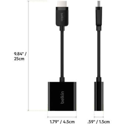 Belkin HDMI to VGA Video Adapter Converter with Audio - 1920x1080 - HDMI/USB/VGA/mini-phone A/V Cable for Audio/Video Device, TV, Monitor, Projector - First End: HDMI Digital Audio/Video - Second End: 15-pin HD-15, Mini-phone Stereo Audio, Micro USB  ADAP 