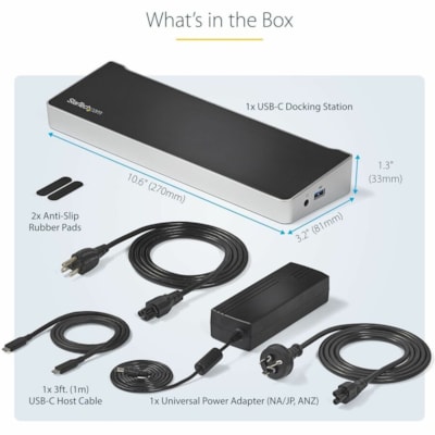 StarTech.com 4K USB-C Dock, Triple UHD 4K Monitor Docking Station, Mac & Windows, HDMI & DisplayPort, 100W PD, 5x USB 5Gbps Hub, TAA - USB-C Dock 3 video outputs, 100W PD - 4x USB-A, 1x USB-C 5Gbps, NIC, headset, K-Slot - Triple monitor on base M-Series MacBook Pro/Air - Works w/ USB-C, USB4, Thunde  