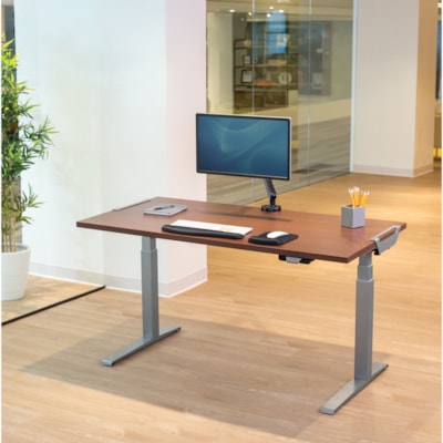 Fellowes High-Pressure Laminate Desktop - Mahogany Rectangle, High Pressure Laminate (HPL) Top - 220 lb (99.79 kg) Capacity - 60" (1524 mm) Table Top Length x 30" (762 mm) Table Top Width x 30" (762 mm) Table Top Depth x 1.1" (28.70 mm) Table Top Thickness - Assembly Required - Mahogany - 1 Each  - Mahogany 