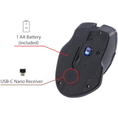 Verbatim USB-C(tm) Wireless Blue LED Mouse - Graphite - Blue LED/Optical - Wireless - Radio Frequency - 2.40 GHz - Graphite - USB Type C - 1600 dpi - 6 Button(s) - 1 Each USB-C 