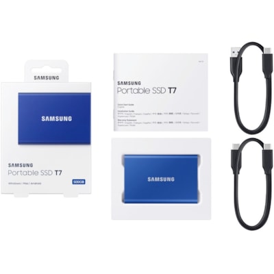 Samsung T7 MU-PC2T0H/AM 2 TB Portable Solid State Drive - External - PCI Express NVMe - Indigo Blue - Gaming Console, Desktop PC, Smartphone, Tablet Device Supported - USB 3.2 (Gen 2) Type C - 1050 MB/s Maximum Read Transfer Rate - 256-bit Encryption Standard - 3 Year Warranty PRTBL SSD-BLU 