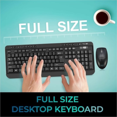 Adesso WKB-1320CB Antimicrobial Wireless Desktop Keyboard and Mouse - USB Membrane Wireless RF 2.40 GHz Keyboard - 104 Key - English (US) - Black - USB Wireless RF Mouse - Optical - 1200 dpi - Scroll Wheel - Black - Media Player, Volume Down, Volume Up, Mute, Play/Pause, Previous Track, Next Track,  p keyboard & mouse combo 