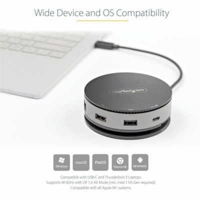 StarTech.com USB C Multiport Adapter - USB Type-C 10Gbps Mini Dock 4K 60Hz HDMI/DisplayPort/1080p VGA - 75W PD Passthrough, USB Hub & GbE - 10Gbps USB-C mini dock - Single 4K 60Hz monitor w/ DisplayPort 1.4 host (DP/HDMI 2.0 HDR) or 4K 30Hz w/ DP 1.2 host, or 1080p VGA - 2x USB-A/1x USB-C/GbE - USB-  