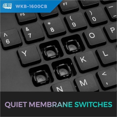 Adesso TruForm 1600 Wireless Ergonomic Keyboard and Optical Mouse - USB Membrane Wireless RF 2.40 GHz Keyboard - 104 Key - English (US) - Black - USB Wireless RF Mouse - Optical - 1600 dpi - Scroll Wheel - Black - Home, Back, Forward, Search, Email, Sleep, Wake-up, Power, Media Player, Calculator, P Wireless Ergonomic Desktop Key board  with low prof