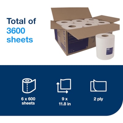 Essuie-tout Recyclé TORK - 2 Pli - largeur de 11,80 po (299,72 mm) - 600 Feuilles/Rouleau - diamètre du rouleau 7,80 po (198,12 mm) - 2,90 po (73,66 mm) Matériau - Blanc - Papier - 600 / Rouleau SERVIETTE CENTRALE 2 PLIS 