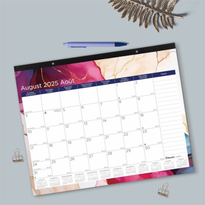 Blueline Foliage Academic 12-Month Desk Pad Calendar, 22" x 17" , Bilingual - Academic - Monthly - August 2024 to July 2025 - 1 Month Single Page Layout - Desk Pad - Chipboard - 22" (558.80 mm) Height x 17" (431.80 mm) Width - Top Bound, Reinforced Corner, Tear-off, Bilingual, Daily Block, Reference  