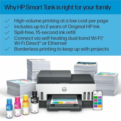 HP Smart Tank 7301 All-in-One Printer-Multifunction printer-color-ink-jet-refillable-Copier/Scanner-4800x1200 dpi Print-Automatic Duplex Print-5000 Pages-250 sheets Input-Color Flatbed Scanner-1200 dpi Optical Scan-Wireless LAN - Copier/Printer/Scanner - 4800 x 1200 dpi Print - Automatic Duplex Prin /Canada 