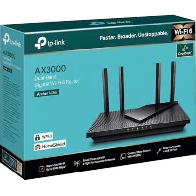TP-Link Archer AX55 Wi-Fi 6 IEEE 802.11ax Ethernet Wireless Router - Dual Band - 2.40 GHz ISM Band - 5 GHz UNII Band - 4 x Antenna(4 x External) - 375 MB/s Wireless Speed - 4 x Network Port - 1 x Broadband Port - USB - Gigabit Ethernet - VPN Supported - Desktop  