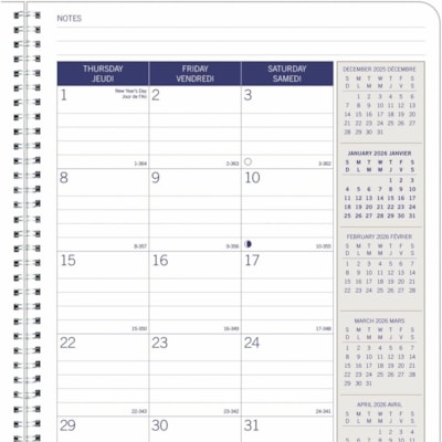 Blueline 2026 Joyful DuraGlobe 14-Month Monthly Planner - December to January - 8-7/8" x 7-1/8" - Red - Bilingual - Monthly - 14 Month - December 2025 to January 2027 - 1 Month Double Page Layout - 7 1/8" (180.98 mm) x 8 7/8" (225.43 mm) Sheet Size - Twin Wire - Red - Bamboo Fiber, Paper - Bilingual  