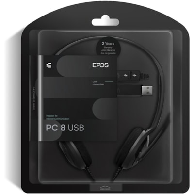 EPOS PC 8 USB Headset - Stereo - USB Type A - Wired - 32 Ohm - 42 Hz to 17 kHz - On-ear - Binaural - Supra-aural - 6.6 ft Cable - Uni-directional, Noise Cancelling Microphone - Black TACCS 