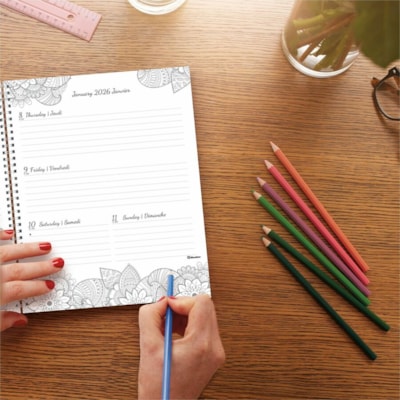 Blueline 2026 DoodlePlan 12-Month Weekly/Monthly Planner - January to December - 11" x 8-1/2" - Botanica - Bilingual - Weekly, Monthly - 12 Month - January 2026 to December 2026 - 1 Week Double Page Layout - Letter - 8 1/2" (215.90 mm) x 11" (279.40 mm) Sheet Size - Twin Wire - Paper - Poly Cover -   