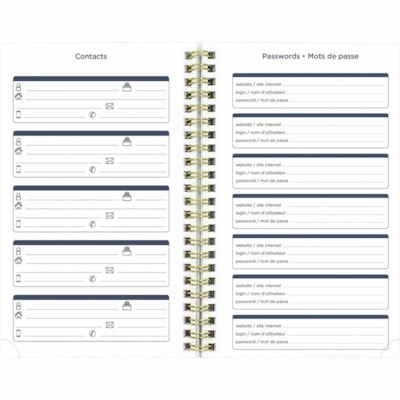 Blueline Essential Planner - Academic - Weekly, Monthly - 13 Month - July to July - Twin Wire - Navy, Gold - Foil - Translucent Cover - 8" (203.20 mm) Height x 5" (127 mm) Width - Bilingual, Monthly Planner, Ruled Planning Space, Reminder Section, Notes Area, Periodic Table, Multiplication Table, Me  