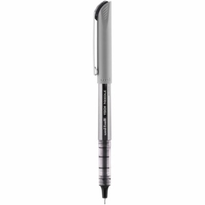 Uni-Ball Vision Needle Rollerball Pen - 0.7 mm (0.03") Fine Needle Pen Point - Black Ink - Pigment-based - Silver Barrel - 1 Each VISION NEEDLE 